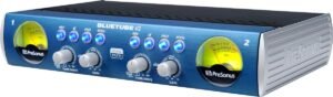 Blue PreSonus Bluetube V2 audio preamp with VU meters and control knobs