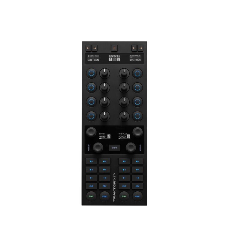 Black Traktor X1 N DJ controller with knobs, buttons, and display screens