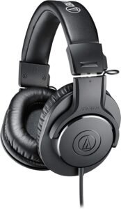 Black Audio-Technica ATH-M20x over-ear headphones with a cable