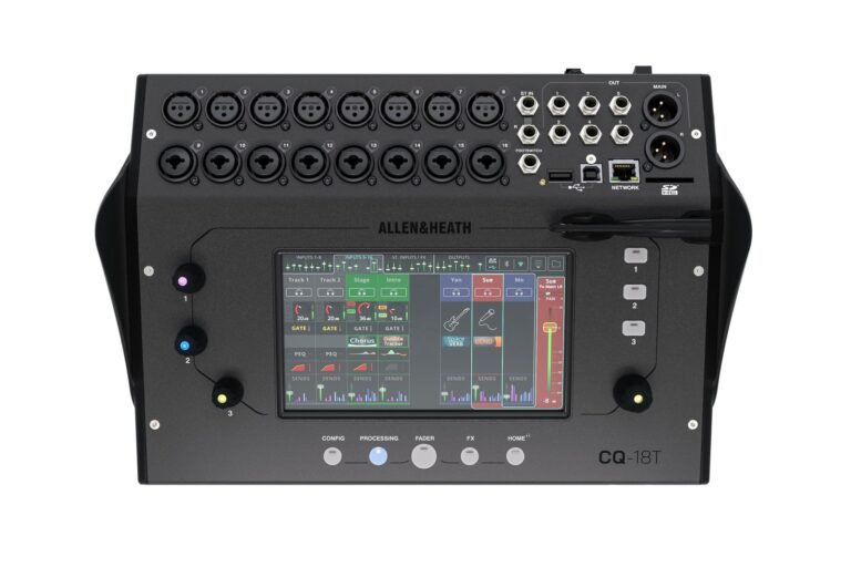 Allen & Heath CQ-18T digital mixer with touchscreen display and multiple input jacks