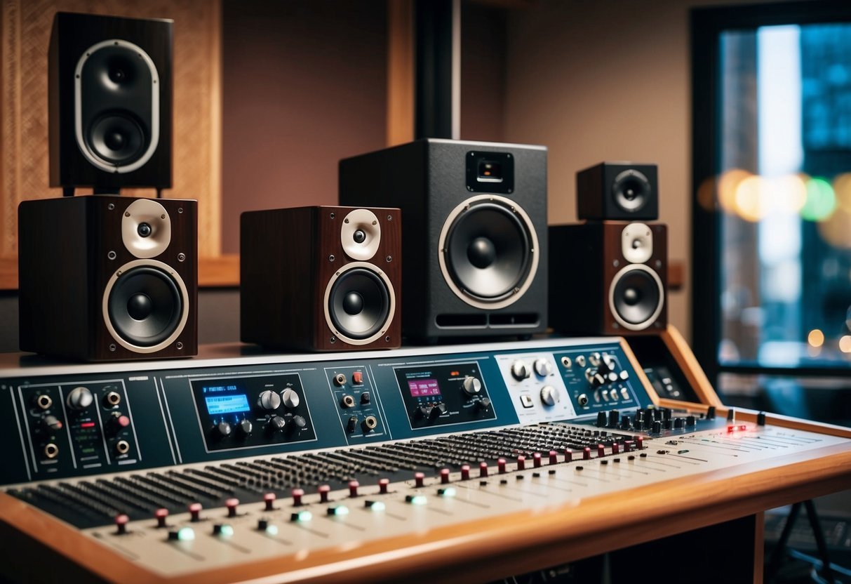 A professional recording studio with high-quality studio monitors and audio equipment for music production