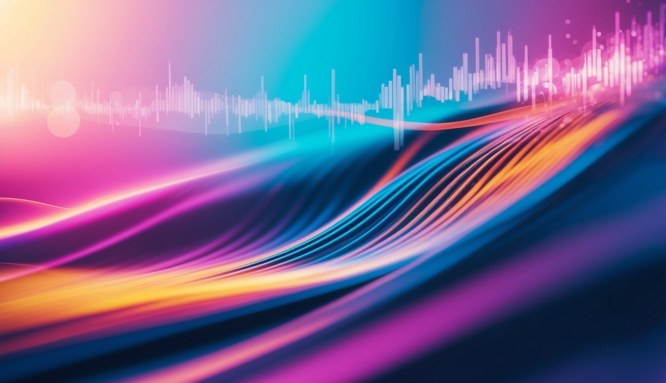 Abstract image with colorful flowing lines and a data graph overlay