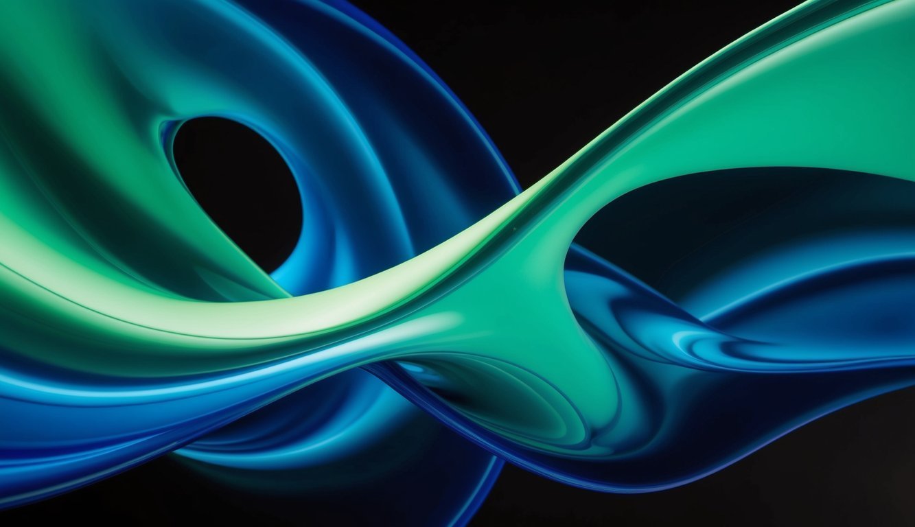 Abstract image of flowing blue and green ribbons on black background