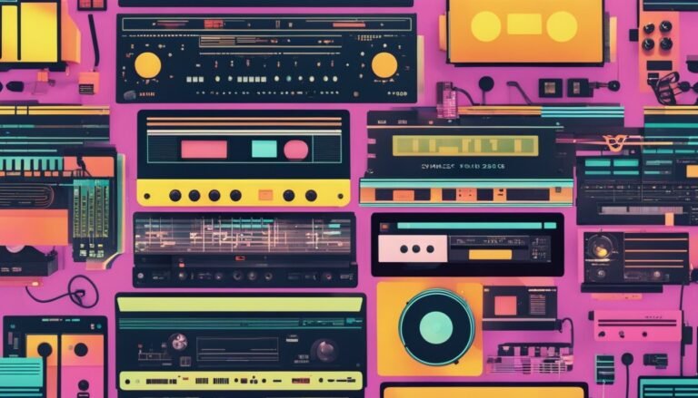 Abstract illustration of retro audio equipment on a pink background