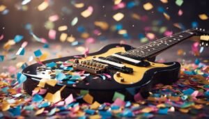 Electric guitar with confetti, celebrating music or a special event